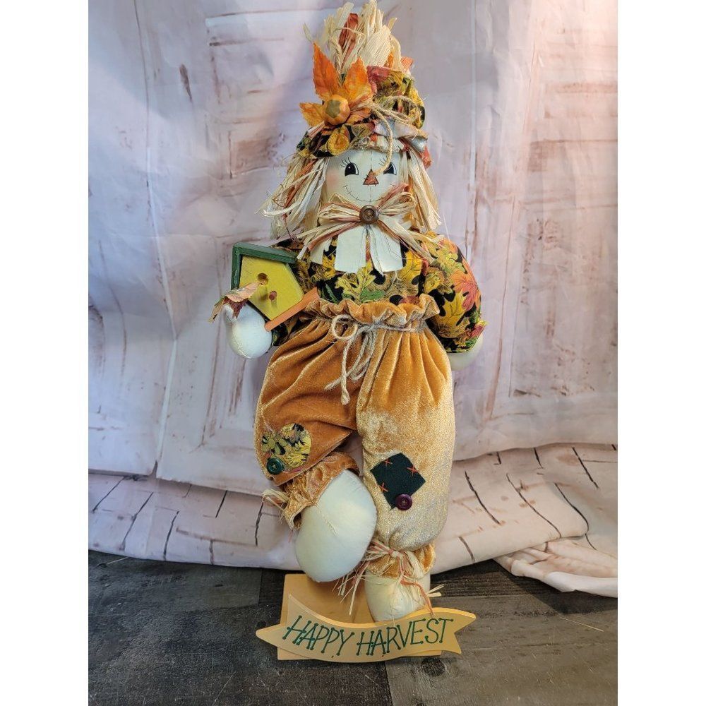 Happy harvest scarecrow birdhouse pumpkin fall figure decor